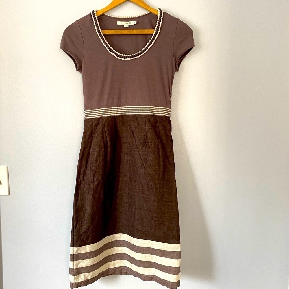 Boden Linen Gray Striped Hem Summer Dress, Size 2